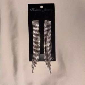 Silver Rhinestone Dangle Earrings